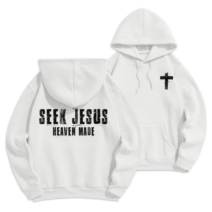 Christianartworkshop Sudadera con capucha forrada de felpa con estampado desgastado "Busca a Jesús" - Blanco - 2XL - image 3