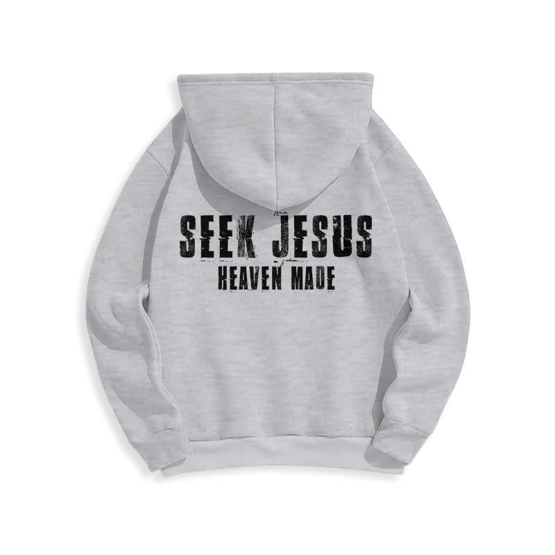 Christianartworkshop Sudadera con capucha forrada de felpa con estampado desgastado "Busca a Jesús" - image 1