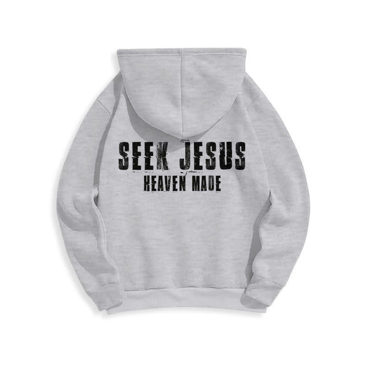 Christianartworkshop Sudadera con capucha forrada de felpa con estampado desgastado "Busca a Jesús" - image 1