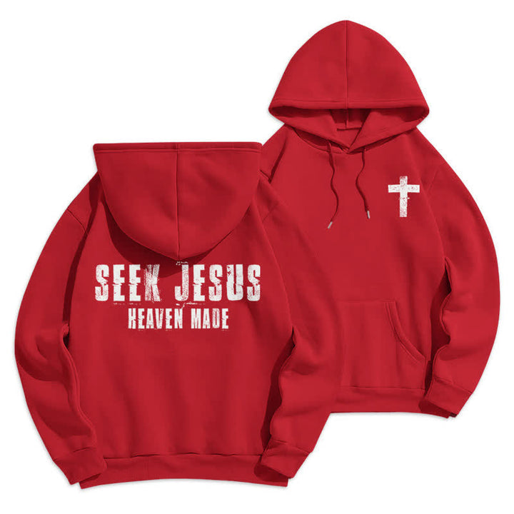 Christianartworkshop Sudadera con capucha forrada de felpa con estampado desgastado "Busca a Jesús" - Rojo - 2XL - image 21