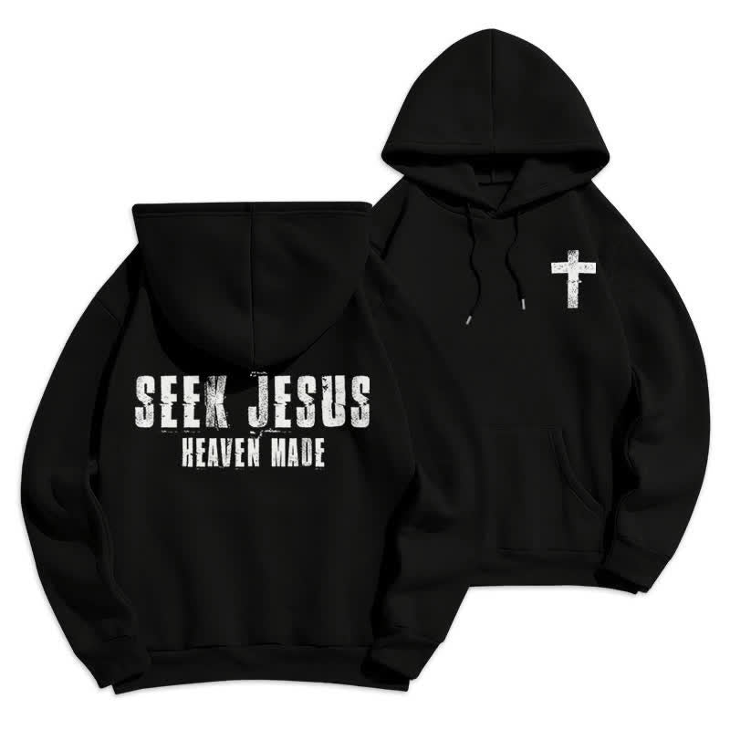Christianartworkshop Sudadera con capucha forrada de felpa con estampado desgastado "Busca a Jesús" - Negro - 2XL - image 9