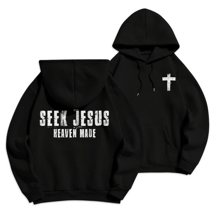 Christianartworkshop Sudadera con capucha forrada de felpa con estampado desgastado "Busca a Jesús" - Negro - 2XL - image 9