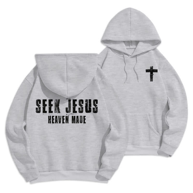 Christianartworkshop Sudadera con capucha forrada de felpa con estampado desgastado "Busca a Jesús" - Gris - 2XL - image 0