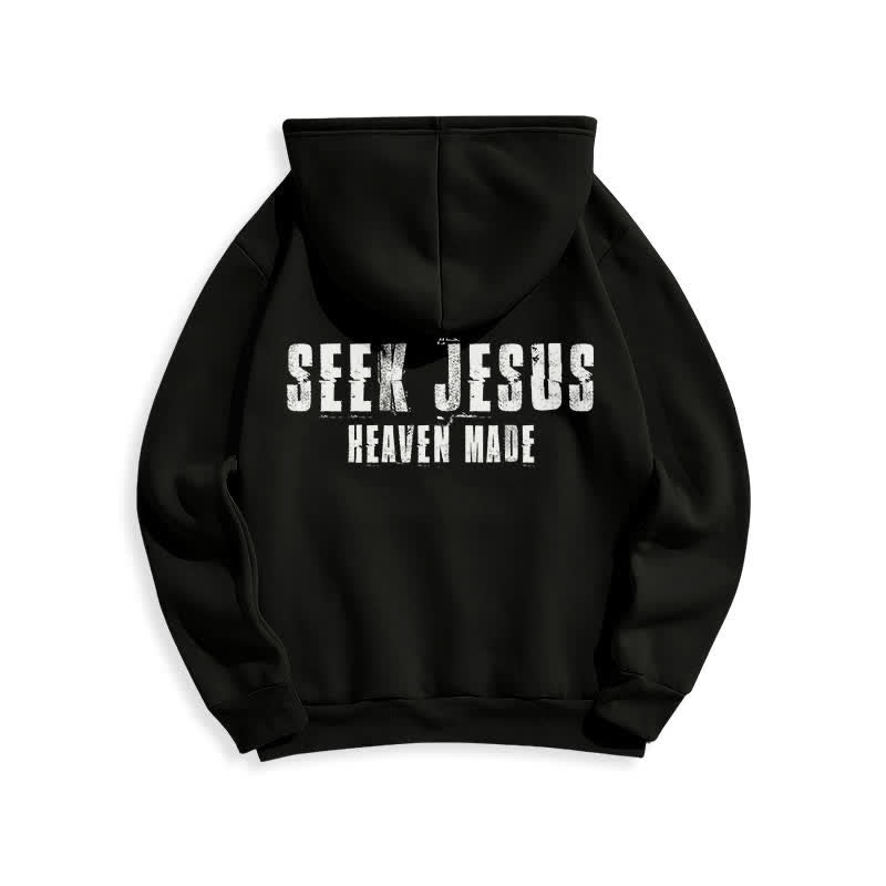 Christianartworkshop Sudadera con capucha forrada de felpa con estampado desgastado "Busca a Jesús" - image 10