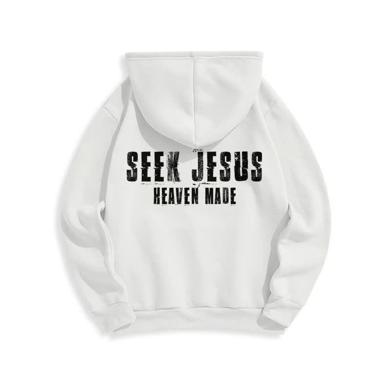 Christianartworkshop Sudadera con capucha forrada de felpa con estampado desgastado "Busca a Jesús" - image 4
