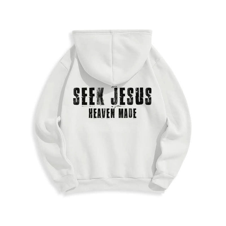 Christianartworkshop Sudadera con capucha forrada de felpa con estampado desgastado "Busca a Jesús" - image 4