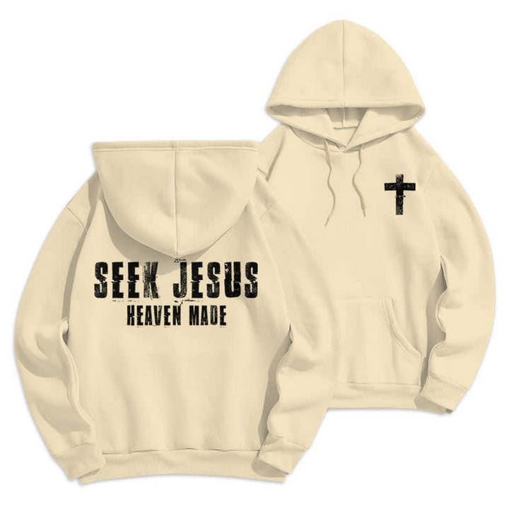 Christianartworkshop Sudadera con capucha forrada de felpa con estampado desgastado "Busca a Jesús" - Beige - 2XL - image 12