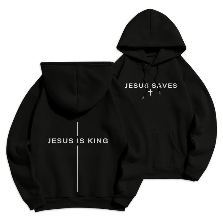 Christianartworkshop Sudadera con capucha forrada de felpa estilo streetwear con estampado de Jesús es Rey - Negro - 2XL - image 9