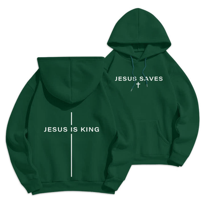 Christianartworkshop Sudadera con capucha forrada de felpa estilo streetwear con estampado de Jesús es Rey - Verde - 2XL - image 12