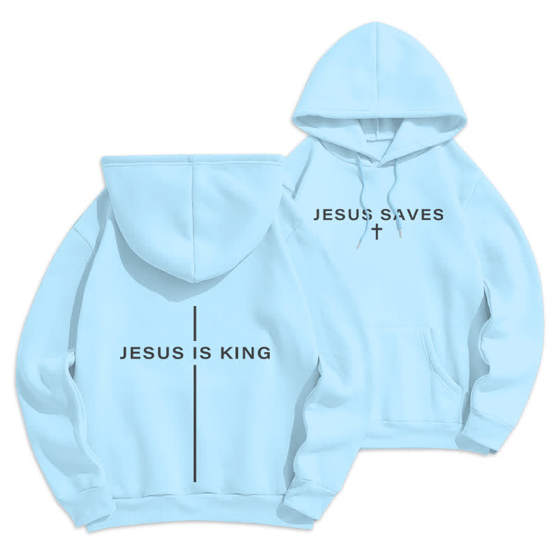 Christianartworkshop Sudadera con capucha forrada de felpa estilo streetwear con estampado de Jesús es Rey - Azul - 2XL - image 15