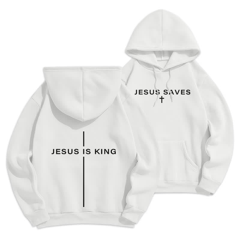 Christianartworkshop Sudadera con capucha forrada de felpa estilo streetwear con estampado de Jesús es Rey - Blanco - 2XL - image 3