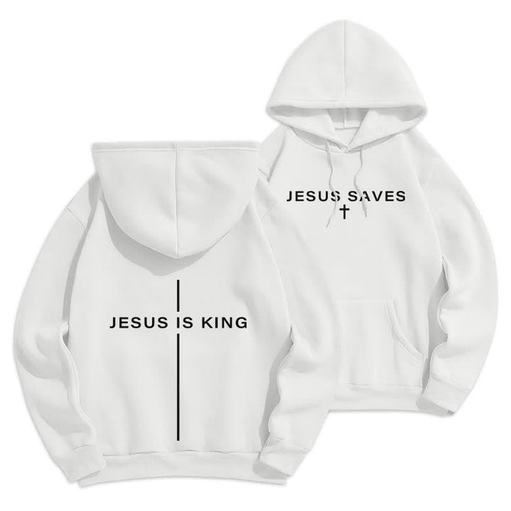 Christianartworkshop Sudadera con capucha forrada de felpa estilo streetwear con estampado de Jesús es Rey - Blanco - 2XL - image 3