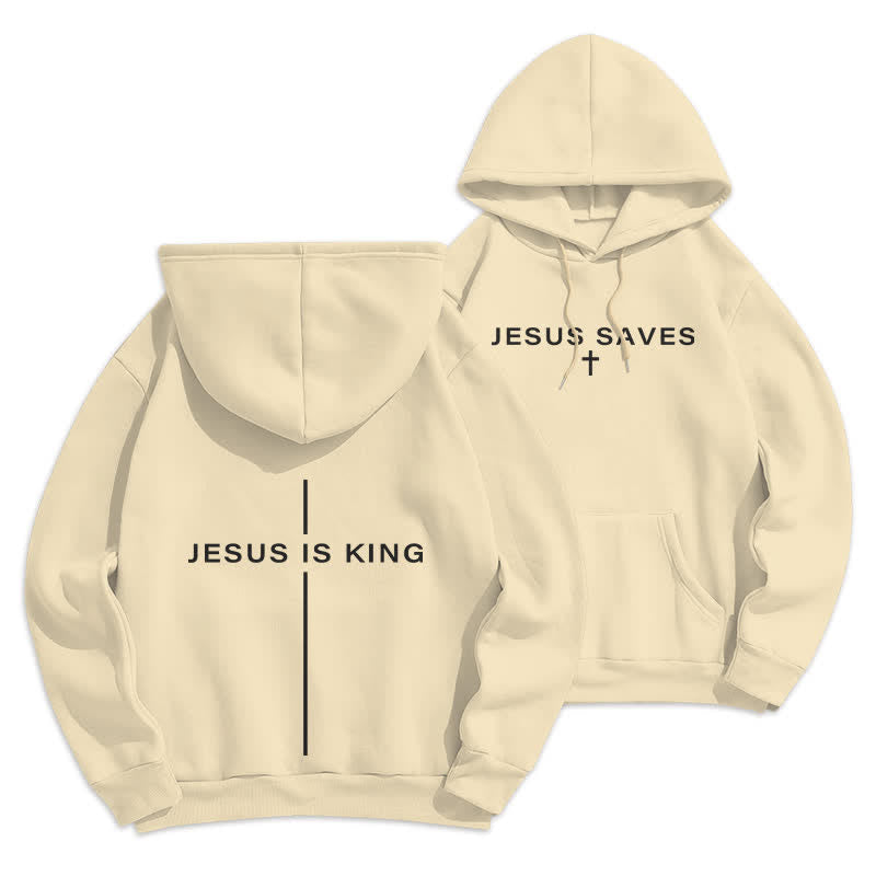Christianartworkshop Sudadera con capucha forrada de felpa estilo streetwear con estampado de Jesús es Rey - Beige - 2XL - image 6