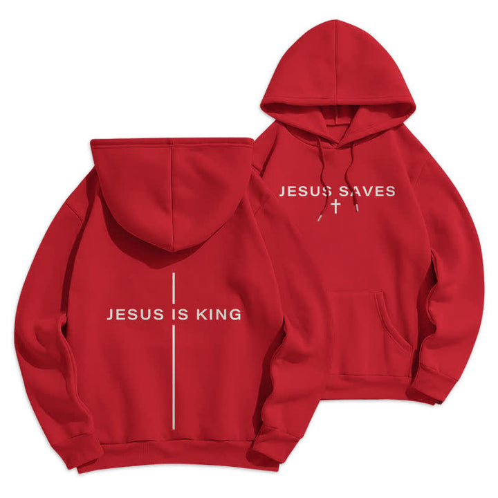 Christianartworkshop Sudadera con capucha forrada de felpa estilo streetwear con estampado de Jesús es Rey - Rojo - 2XL - image 21