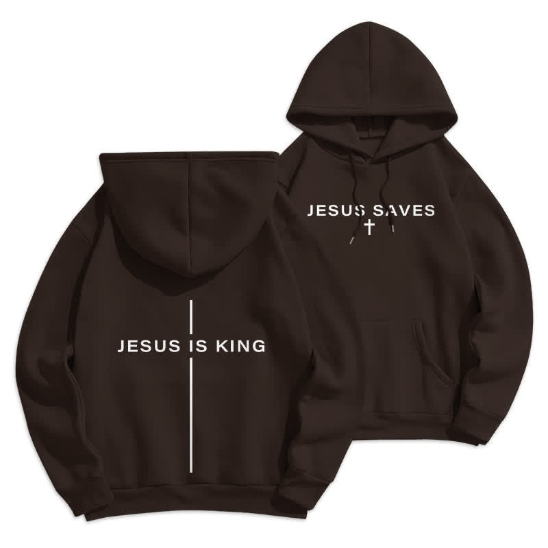 Christianartworkshop Sudadera con capucha forrada de felpa estilo streetwear con estampado de Jesús es Rey - Marrón - 2XL - image 18