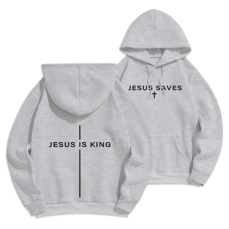 Christianartworkshop Sudadera con capucha forrada de felpa estilo streetwear con estampado de Jesús es Rey - Gris - 2XL - image 0