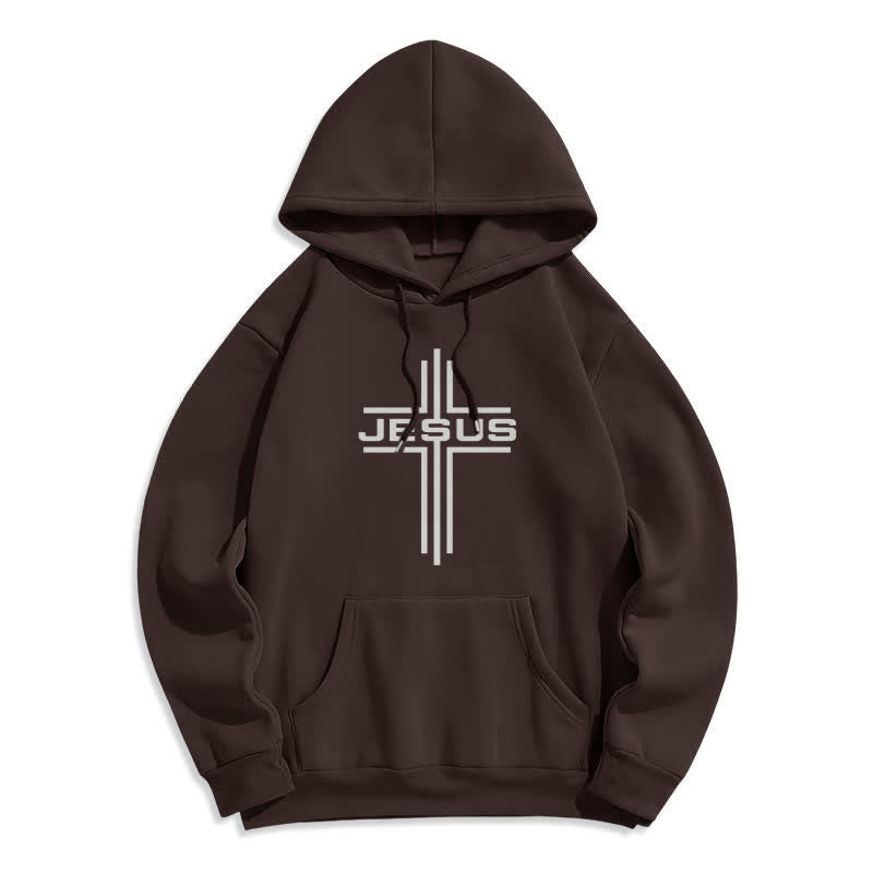Christianartworkshop Sudadera con capucha estilo streetwear con forro polar y cruz de Jesús - Marrón - 2XL - image 4