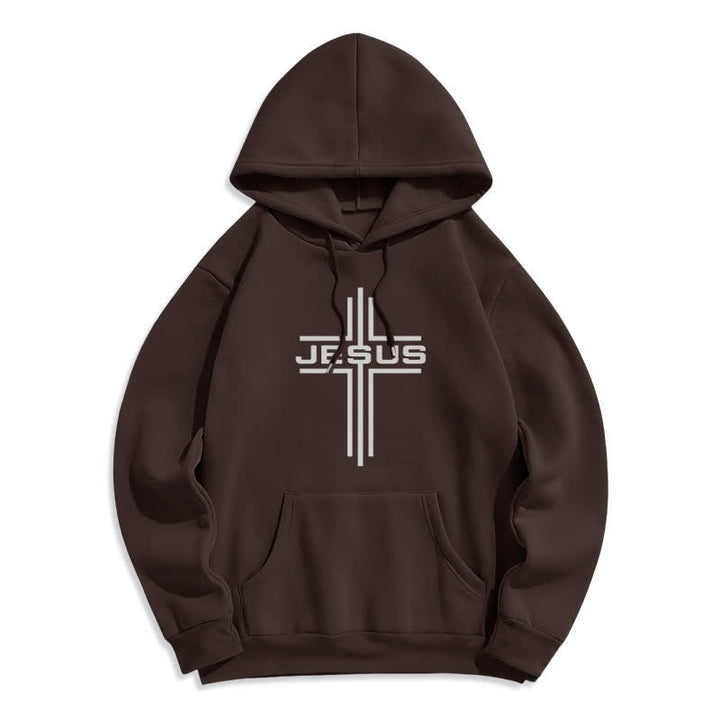 Christianartworkshop Sudadera con capucha estilo streetwear con forro polar y cruz de Jesús - Marrón - 2XL - image 4