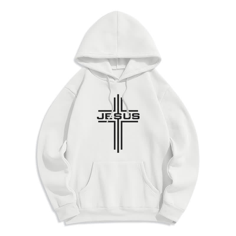 Christianartworkshop Sudadera con capucha estilo streetwear con forro polar y cruz de Jesús - Blanco - 2XL - image 0