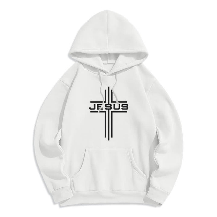 Christianartworkshop Sudadera con capucha estilo streetwear con forro polar y cruz de Jesús - Blanco - 2XL - image 0