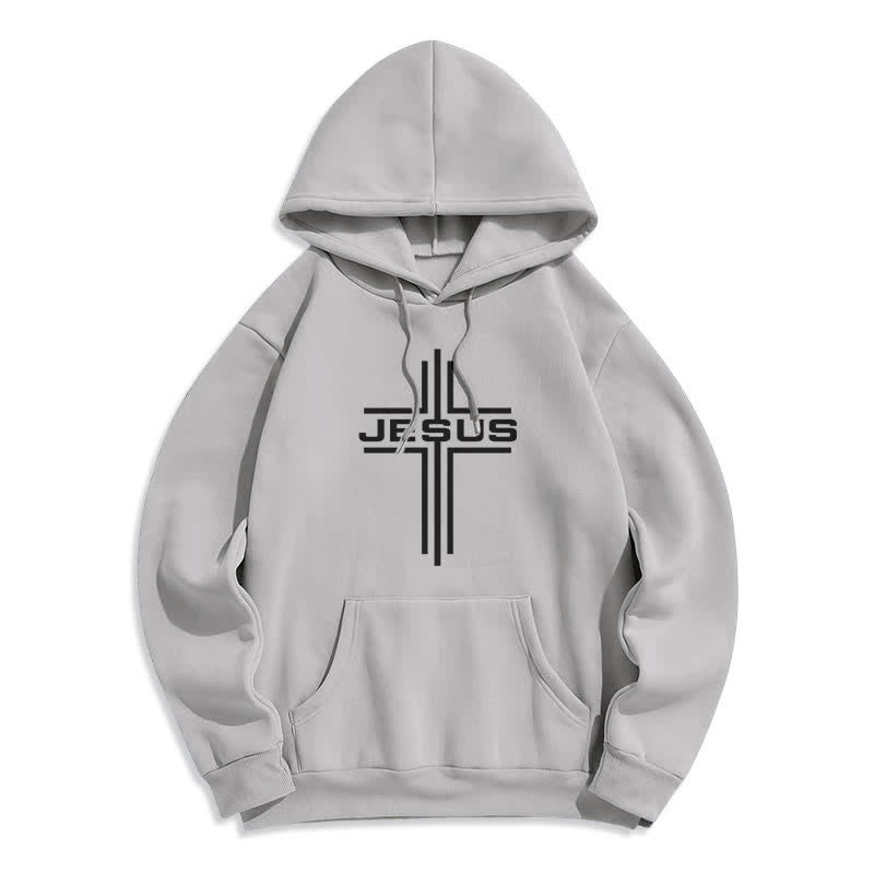 Christianartworkshop Sudadera con capucha estilo streetwear con forro polar y cruz de Jesús - Gris - 2XL - image 3