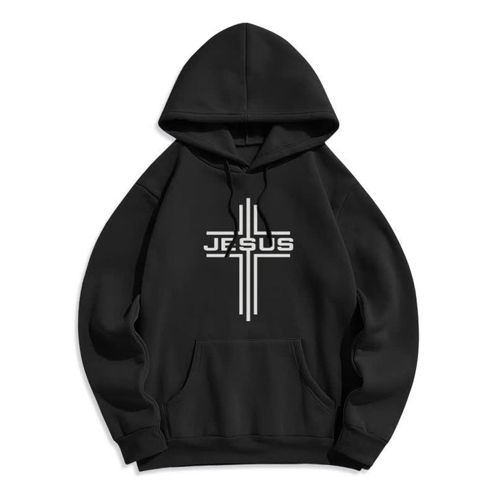 Christianartworkshop Sudadera con capucha estilo streetwear con forro polar y cruz de Jesús - Negro - 2XL - image 1