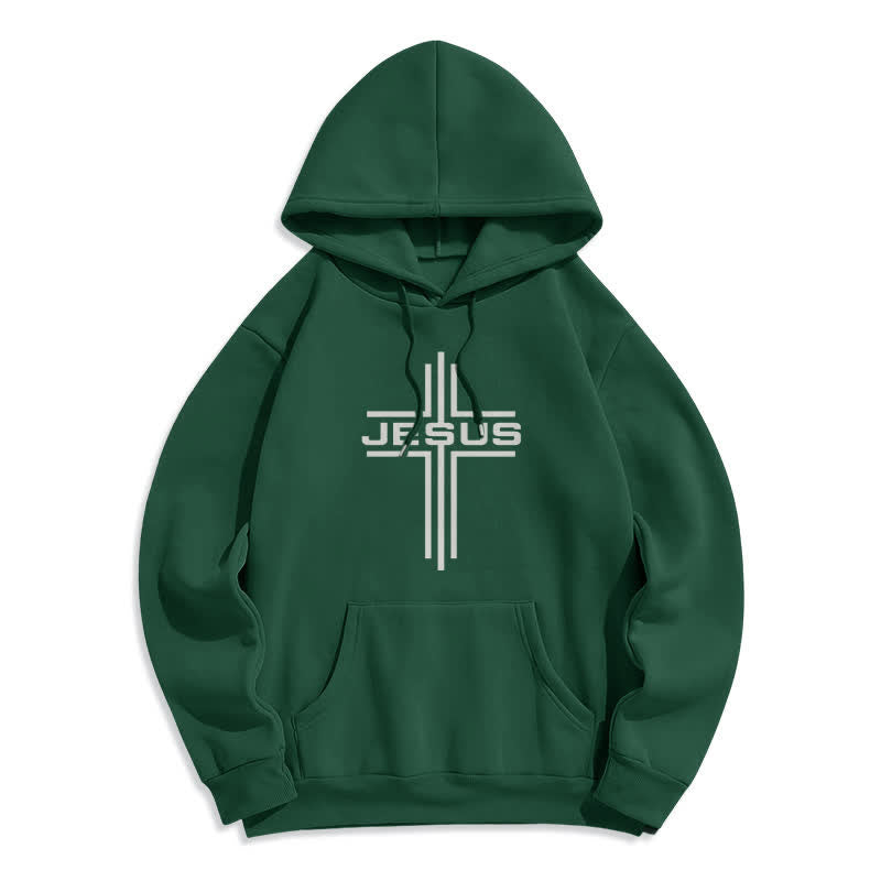 Christianartworkshop Sudadera con capucha estilo streetwear con forro polar y cruz de Jesús - Verde - 2XL - image 7