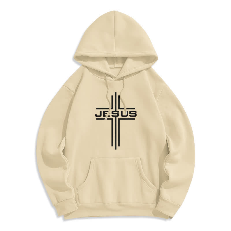 Christianartworkshop Sudadera con capucha estilo streetwear con forro polar y cruz de Jesús - Beige - 2XL - image 5