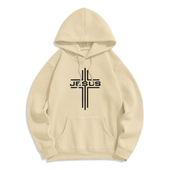 Christianartworkshop Sudadera con capucha estilo streetwear con forro polar y cruz de Jesús - Beige - 2XL - image 5