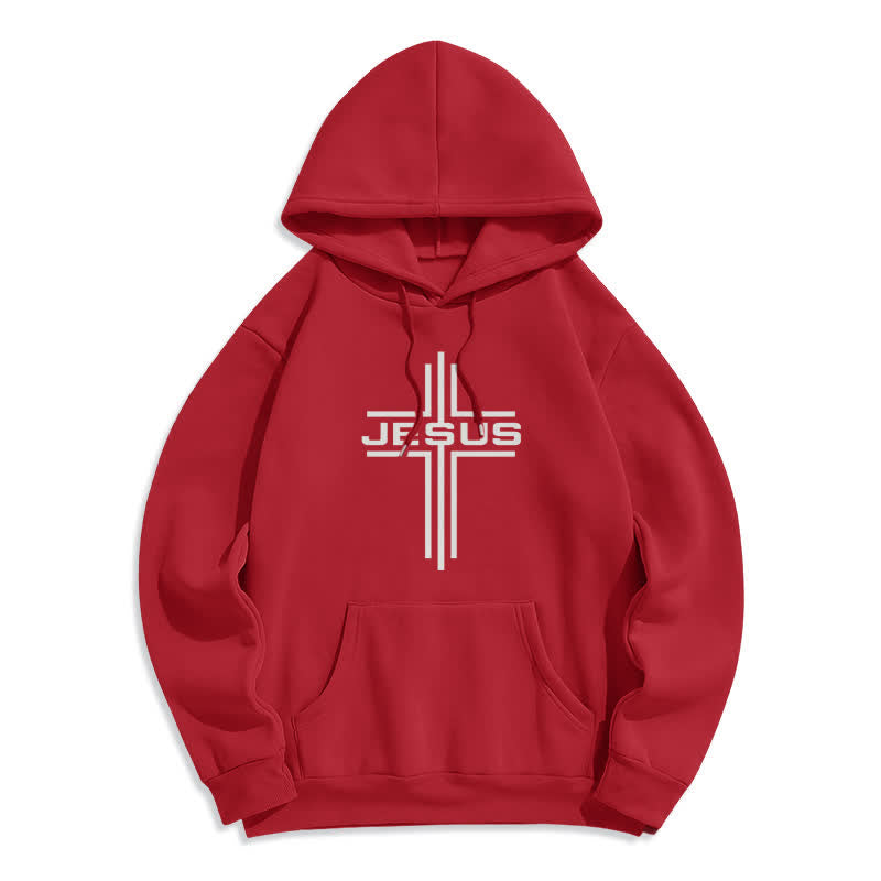 Christianartworkshop Sudadera con capucha estilo streetwear con forro polar y cruz de Jesús - Rojo - 2XL - image 6