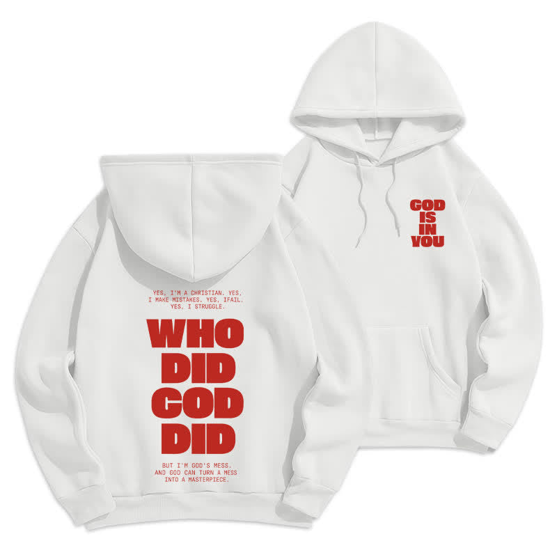Christianartworkshop Sudadera con capucha roja estilo streetwear "Dios está en ti" - Blanco - 2XL - image 3