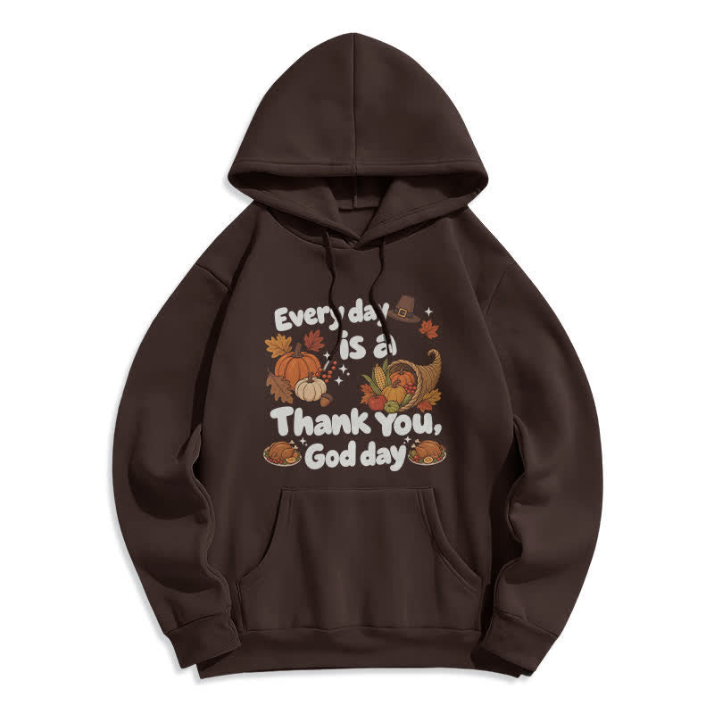 Christianartworkshop Gracias a Dios, Cosecha, Sudadera con capucha de forro polar con estampado de la cosecha - Marrón - 2XL - image 2