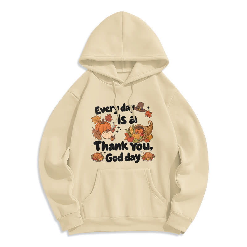 Christianartworkshop Gracias a Dios, Cosecha, Sudadera con capucha de forro polar con estampado de la cosecha - Beige - 2XL - image 7