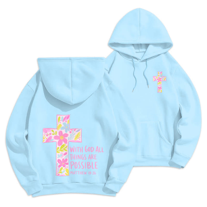 Christianartworkshop Sudaderas con capucha y cruz floral: Con Dios todo es posible. - Azul - 2XL - image 18