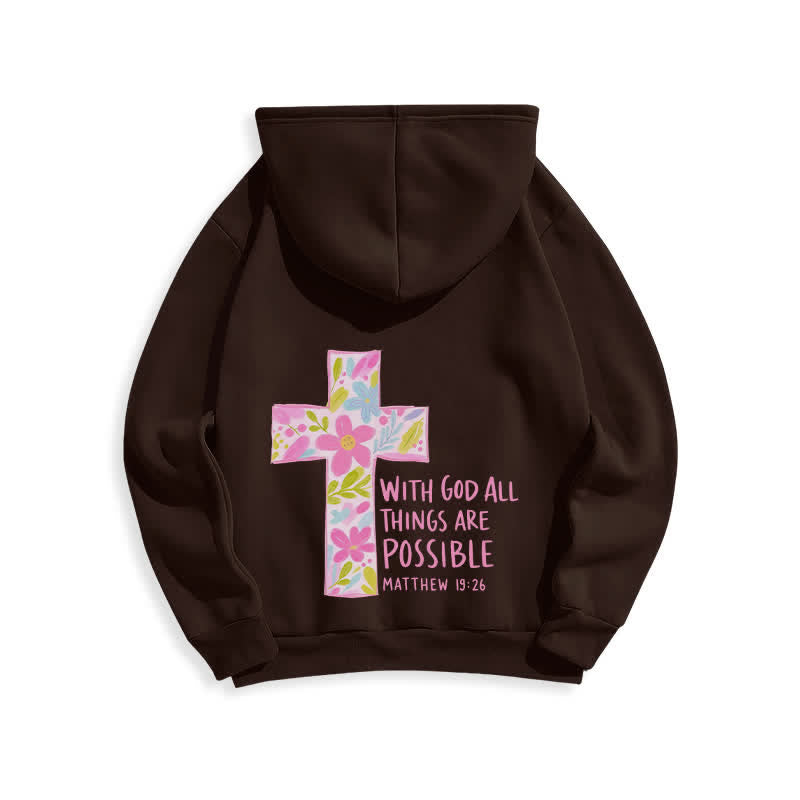 Christianartworkshop Sudaderas con capucha y cruz floral: Con Dios todo es posible. - image 10