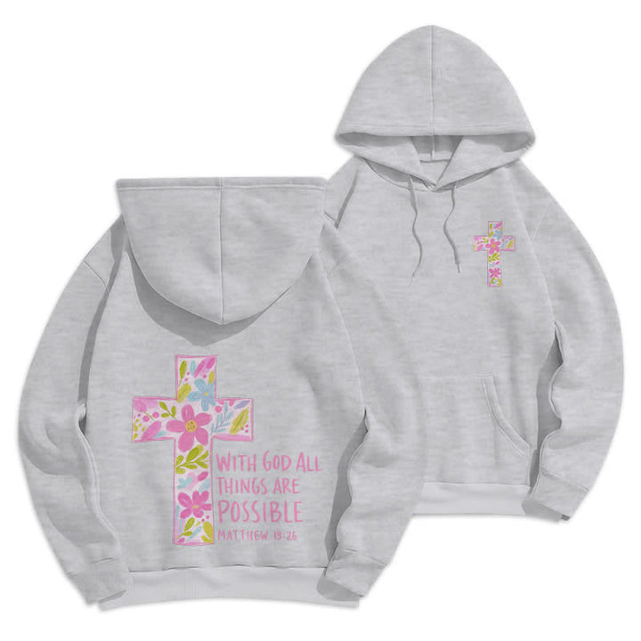 Christianartworkshop Sudaderas con capucha y cruz floral: Con Dios todo es posible. - Gris - 2XL - image 6