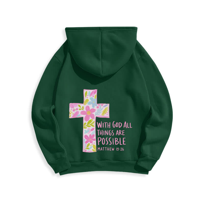 Christianartworkshop Sudaderas con capucha y cruz floral: Con Dios todo es posible. - image 16