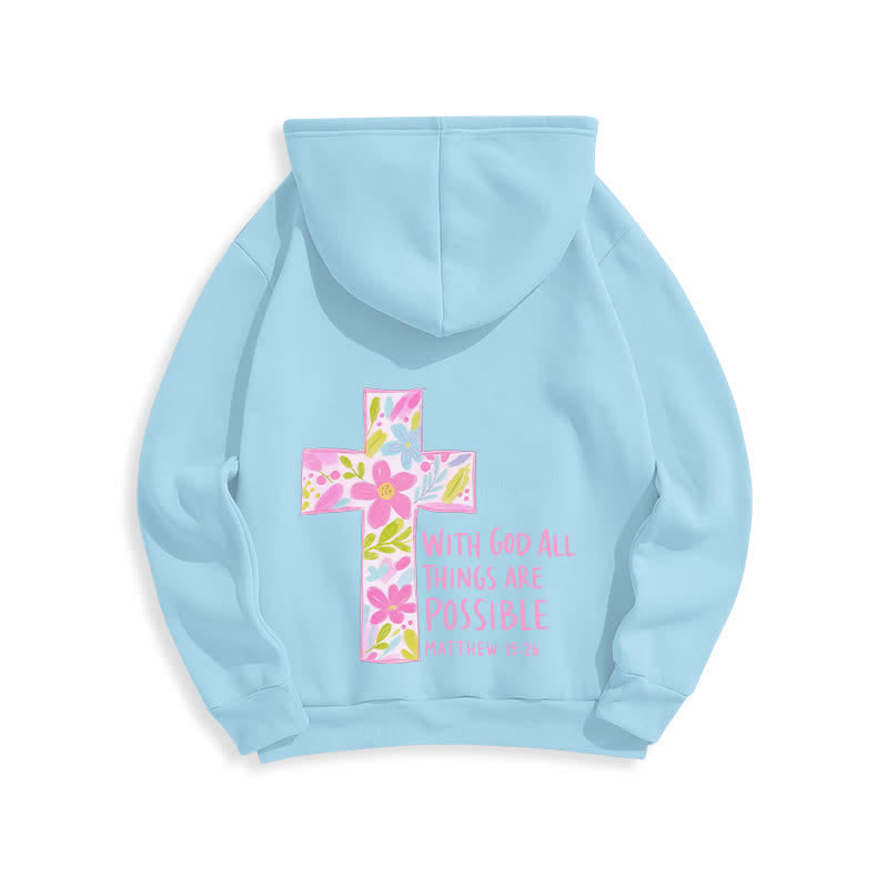 Christianartworkshop Sudaderas con capucha y cruz floral: Con Dios todo es posible. - image 19