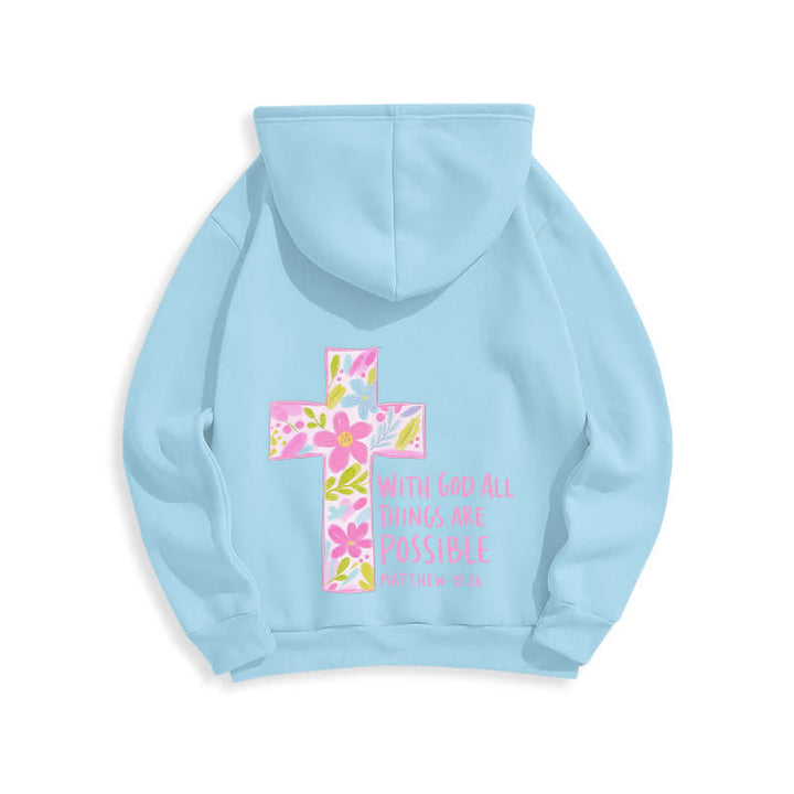 Christianartworkshop Sudaderas con capucha y cruz floral: Con Dios todo es posible. - image 19