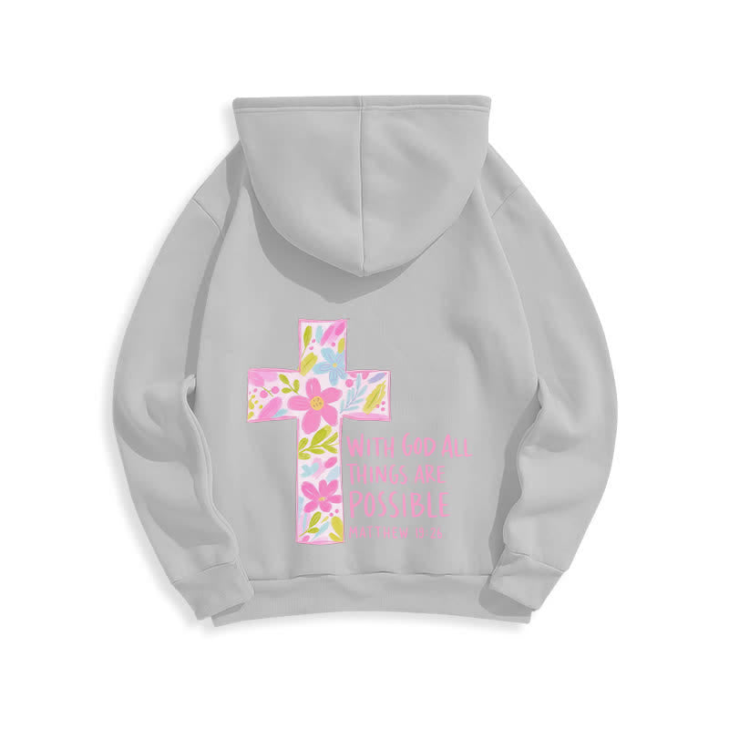 Christianartworkshop Sudaderas con capucha y cruz floral: Con Dios todo es posible. - image 7