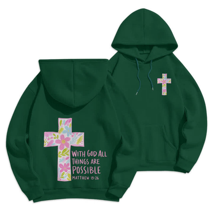 Christianartworkshop Sudaderas con capucha y cruz floral: Con Dios todo es posible. - Verde - 2XL - image 15