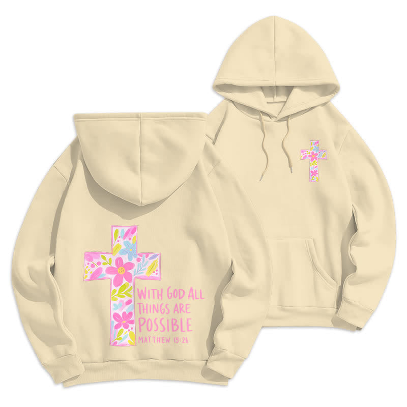 Christianartworkshop Sudaderas con capucha y cruz floral: Con Dios todo es posible. - Beige - 2XL - image 12