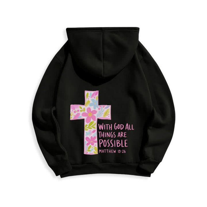 Christianartworkshop Sudaderas con capucha y cruz floral: Con Dios todo es posible. - image 1