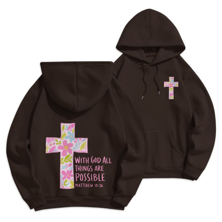 Christianartworkshop Sudaderas con capucha y cruz floral: Con Dios todo es posible. - Marrón - 2XL - image 9