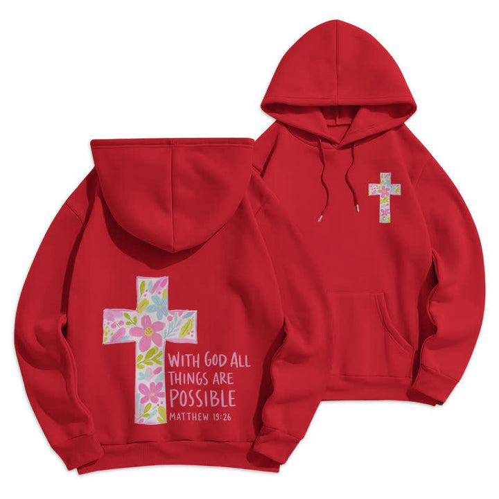 Christianartworkshop Sudaderas con capucha y cruz floral: Con Dios todo es posible. - Rojo - 2XL - image 21