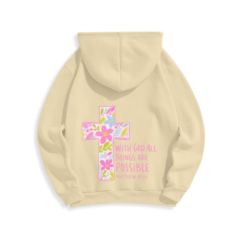 Christianartworkshop Sudaderas con capucha y cruz floral: Con Dios todo es posible. - image 13