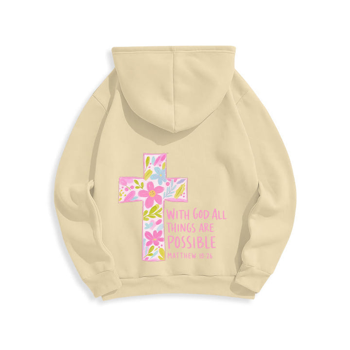 Christianartworkshop Sudaderas con capucha y cruz floral: Con Dios todo es posible. - image 13
