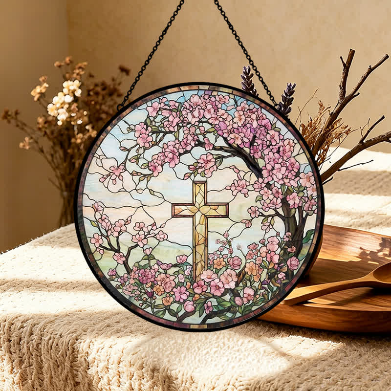 Christianartworkshop Atrapasueños de cristal con forma de cruz floral para jardín: emblema de radiantes bendiciones celestiales. - image 4
