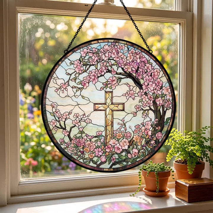 Christianartworkshop Atrapasueños de cristal con forma de cruz floral para jardín: emblema de radiantes bendiciones celestiales. - image 3