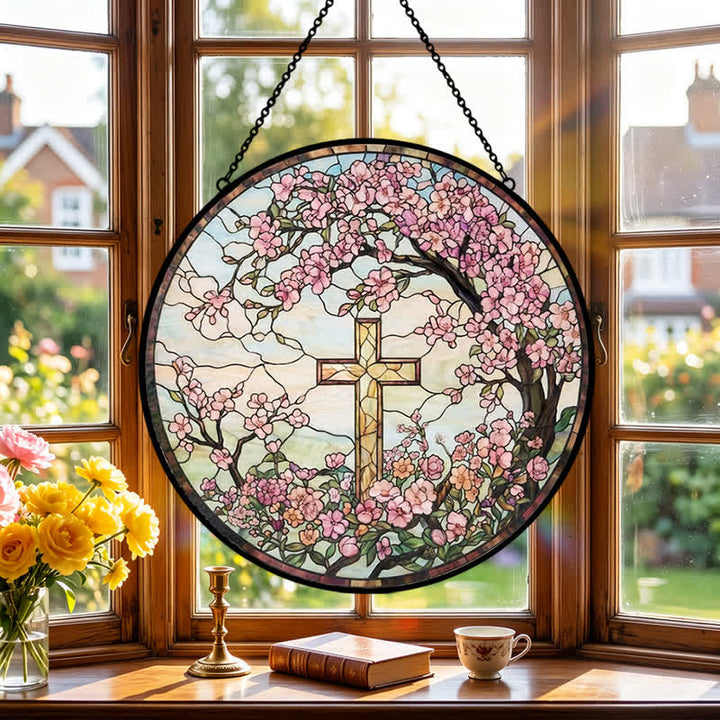 Christianartworkshop Atrapasueños de cristal con forma de cruz floral para jardín: emblema de radiantes bendiciones celestiales. - image 2
